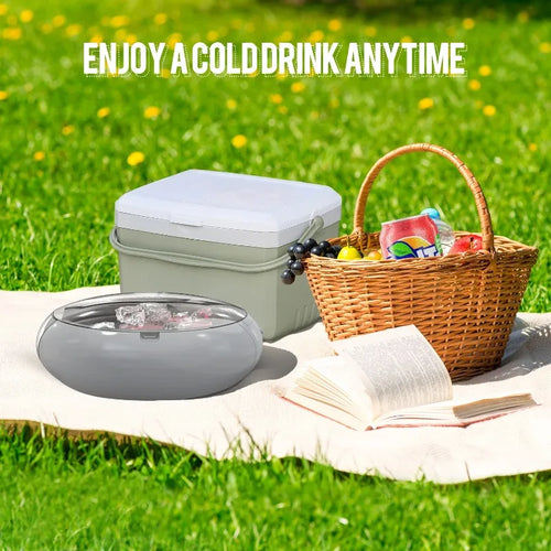 Instant beverage ice buckets and beverage bucket coolers for cans and bottles for ready-to-carry beverages
