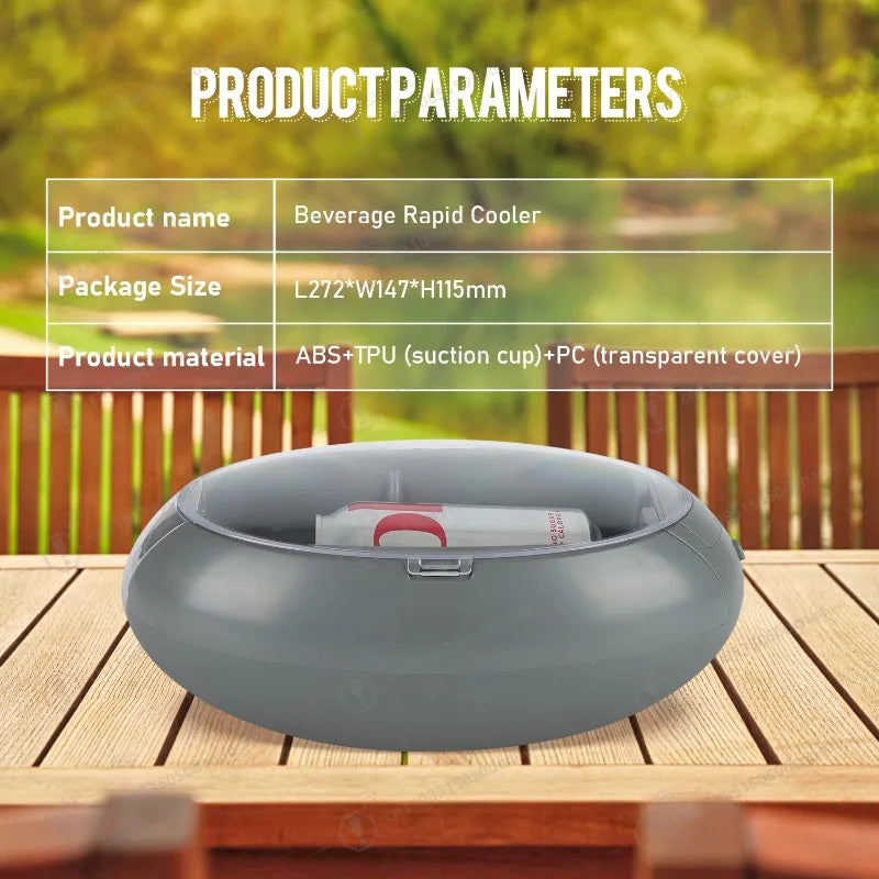 Instant beverage ice buckets and beverage bucket coolers for cans and bottles for ready-to-carry beverages