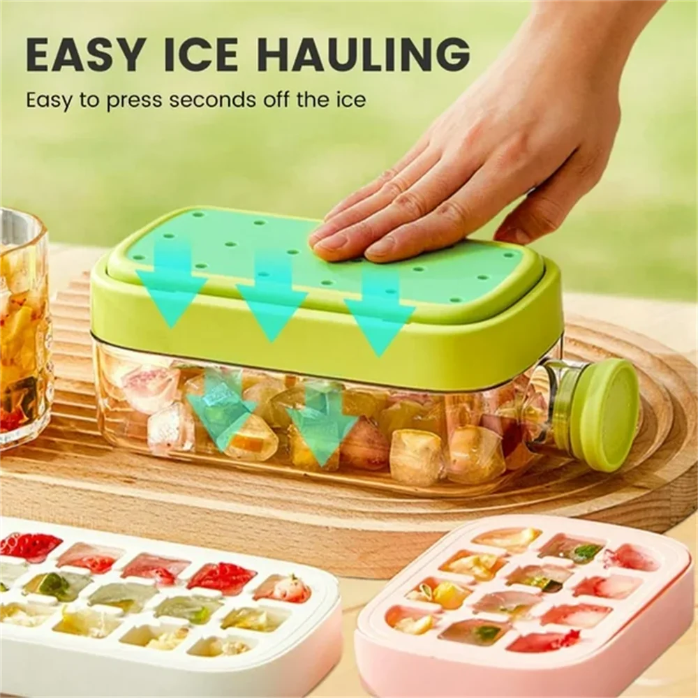 Ice Cube Bottle with Straw, 2 In 1 Touch-Free Push-Type Ice Cube Making Bottle, Easy Release Water Bottle Ice Mold